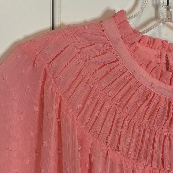 J. Crew Factory Clip Dot Smocked Ruffle Neck Pink M - Picture 3 of 11